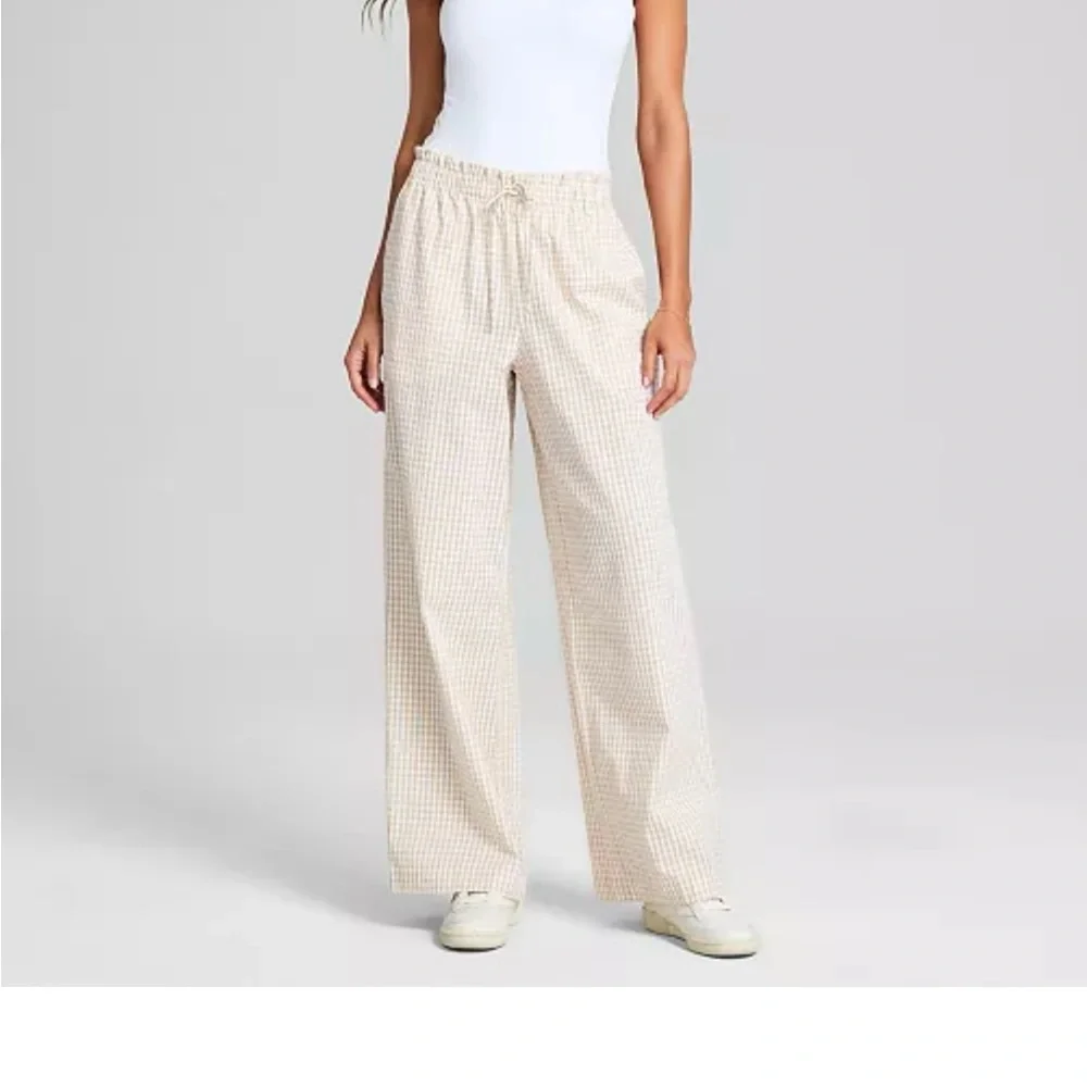 Wide Leg Gingham Pants in Cream - Picture 9 of 10